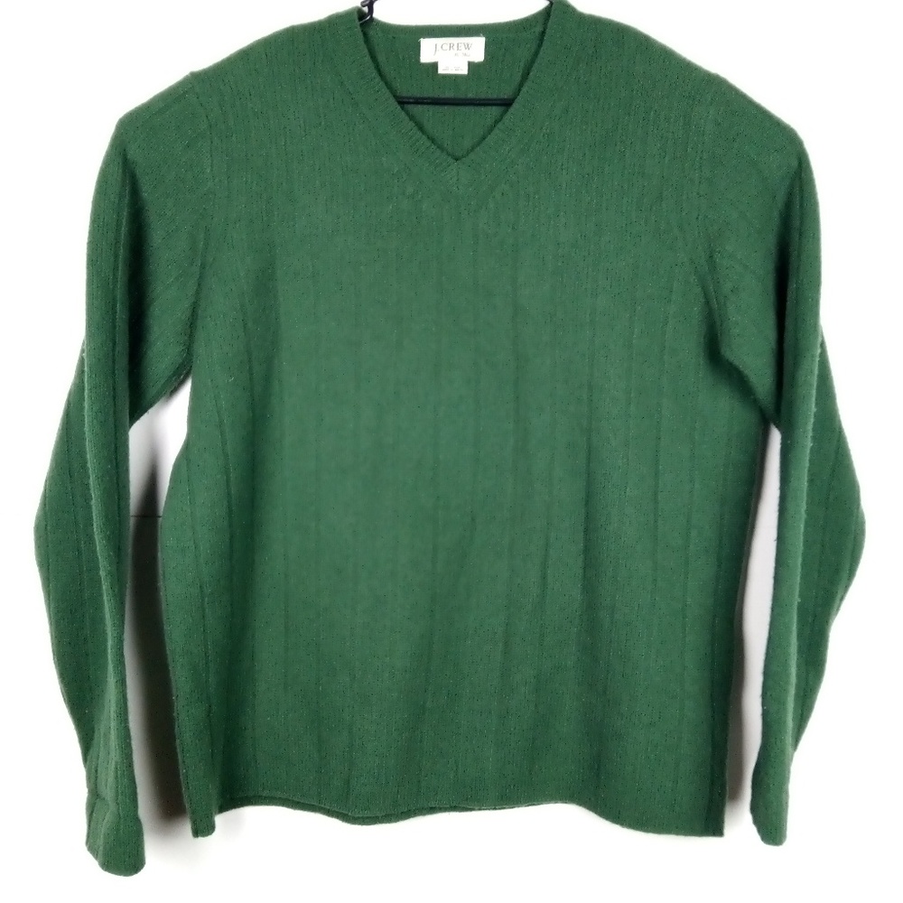 J Crew Green Wool V Neck Sweater